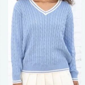 J. Galt Brandy Melville Sweater Womens Medium Cable Knit V-Neck Preppy Fisherman